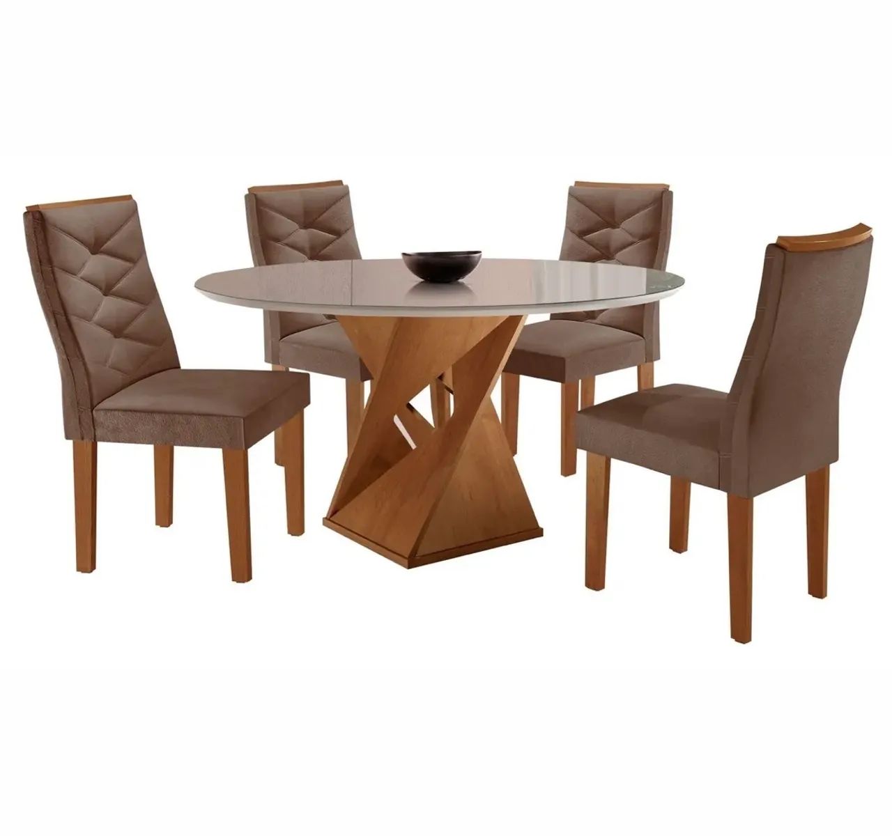 Conjunto mesa redonda com vidro e 4 cadeiras 