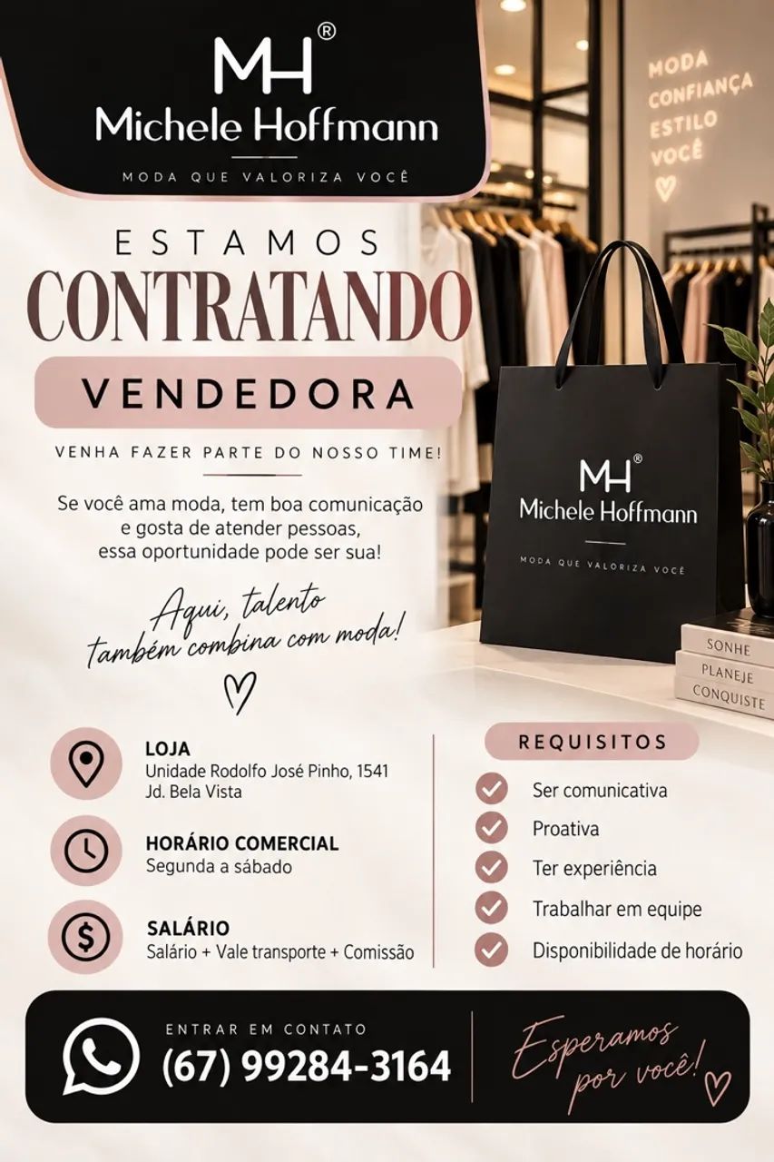 Vaga de emprego para vendedora 