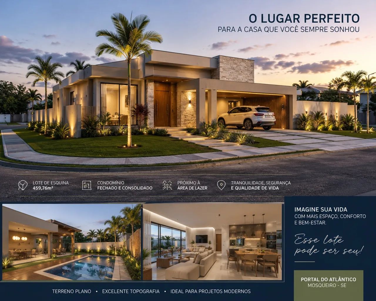 Lote de esquina com 460 m² em condomínio 