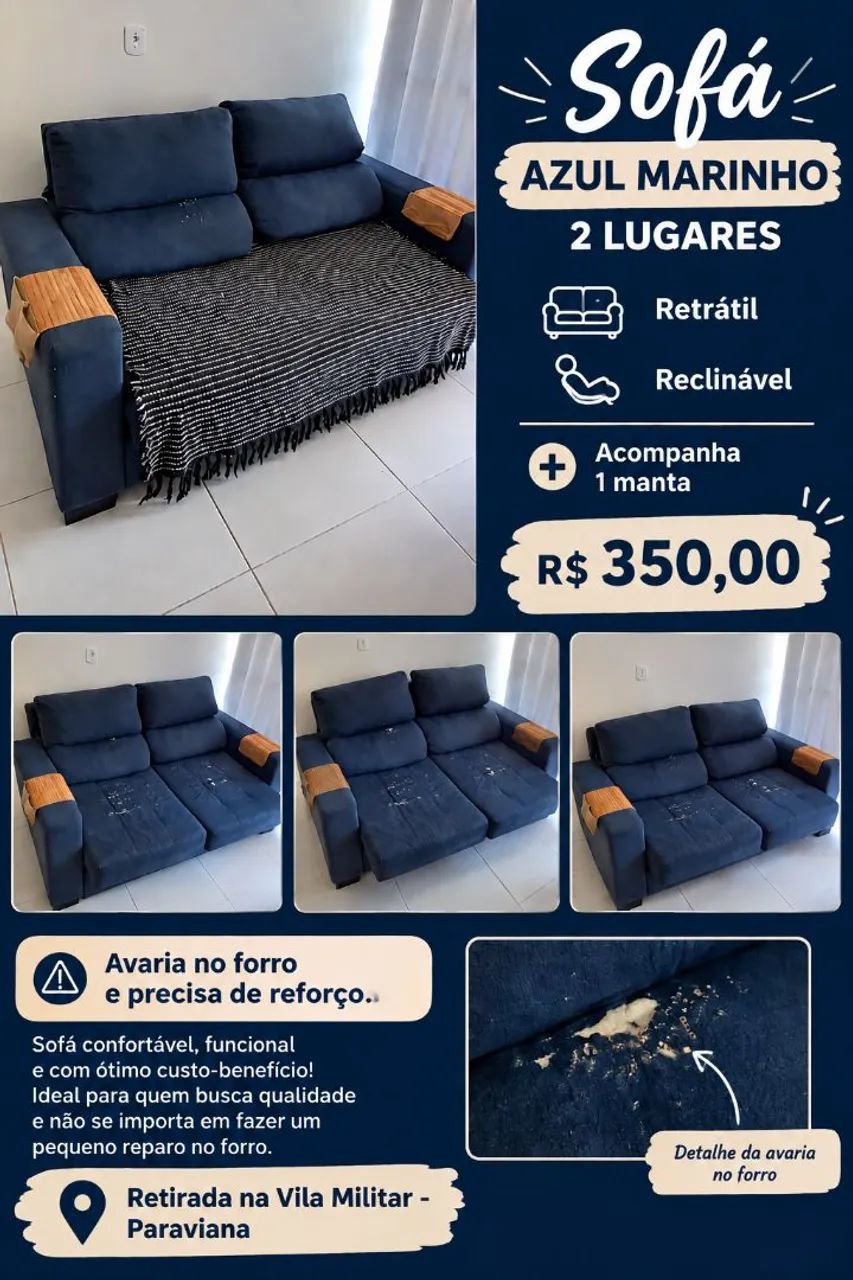 Sofá retrátil e reclinável- 2 lugares 