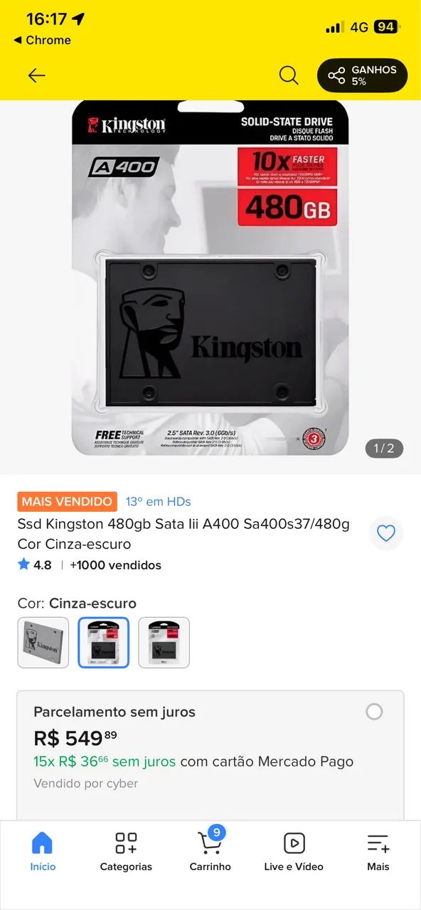 Ssd kingston sata 480 gb saudável  - Foto 3