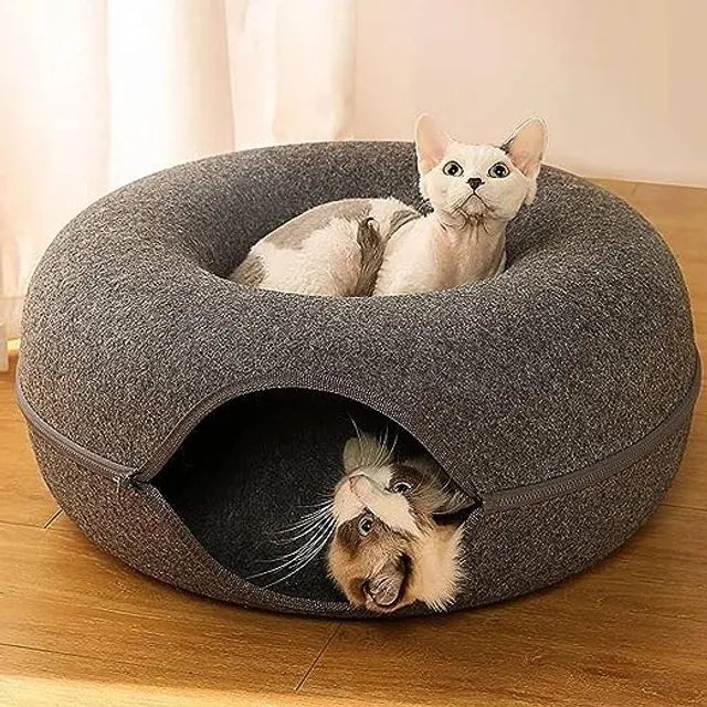 cama túnel rosquinha interativo para gatos com zíper