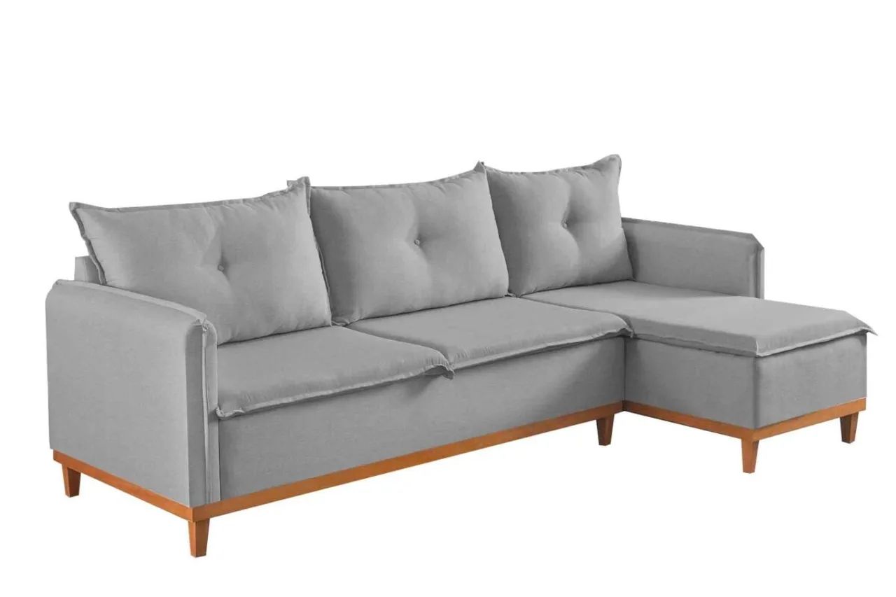 SOFA CHAISE FLORIDA LINHO BEGE/CINZA r644 - Foto 2
