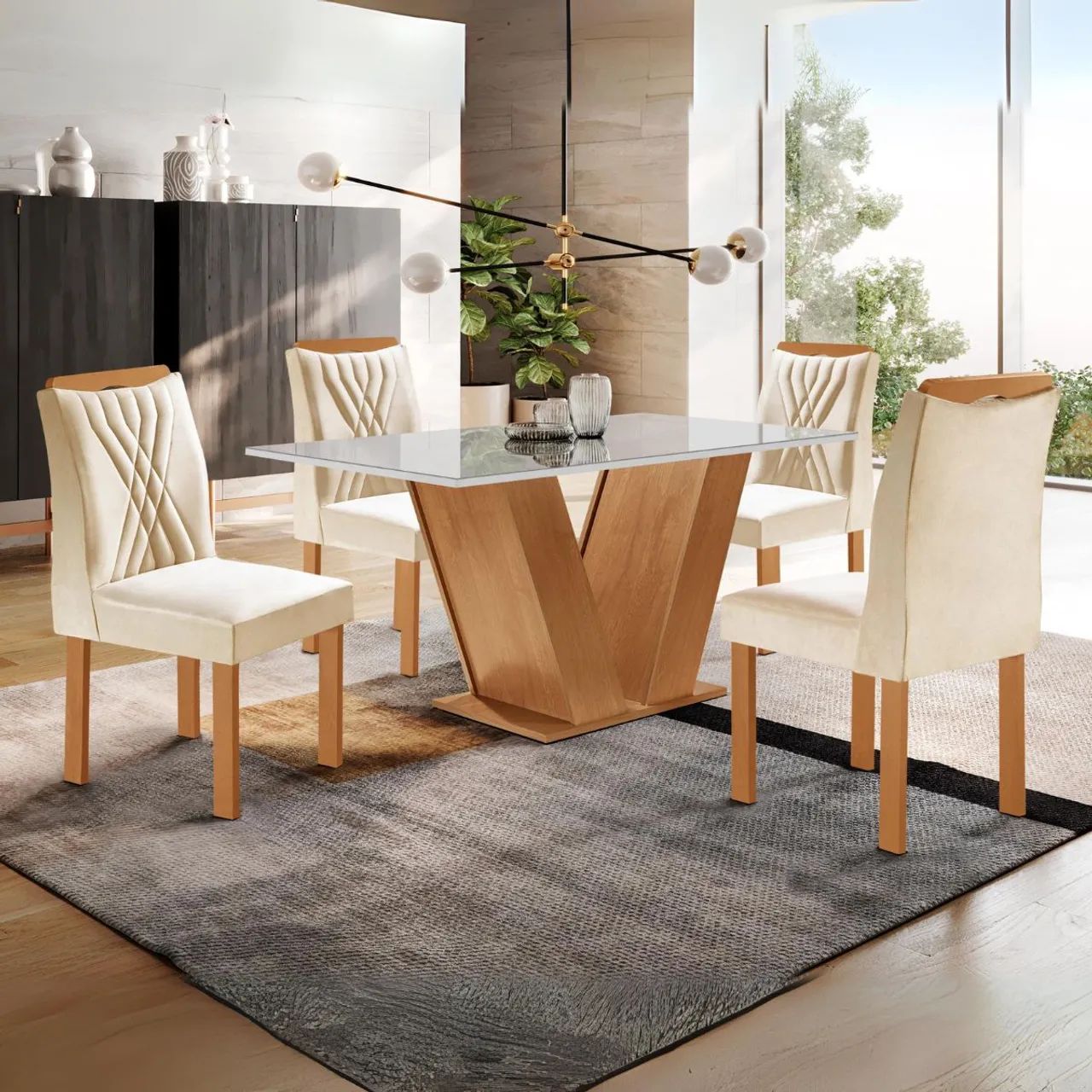 Mesa Classic 120 Cinamomo/Off White 4 Cadeiras tt99m