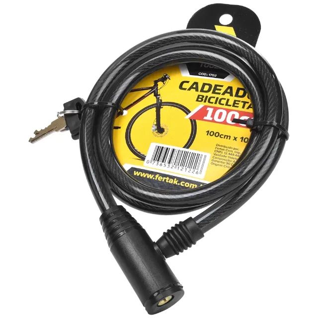 Cadeado Para Bicicleta de Aço Com 2 Chaves 120cmX6mm Fertak - Foto 2