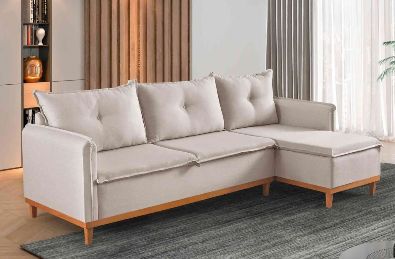 SOFA CHAISE FLORIDA LINHO BEGE/CINZA r644