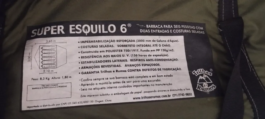 BARRACA CAMPING TRILHAS E RUMOS SUPER ESQUILO 6
