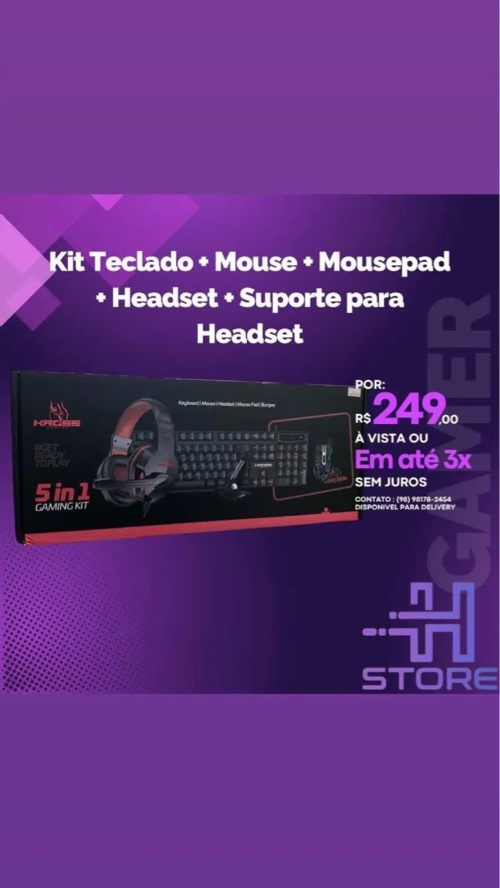 Kit Gamer 5 em 1 Kross com Teclado, Mouse, Headset e Mousepad