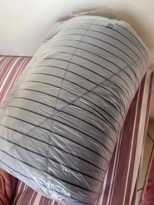 Edredom Casal Listrado Cinza 100% algodão