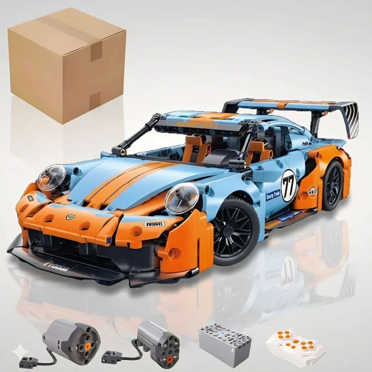 BLOCOS DE MONTAR PORSCHE GULF 2703 PEÇAS + KIT DE MOTORIZAÇÃO E CONTROLE REMOTO MARCA KBOX