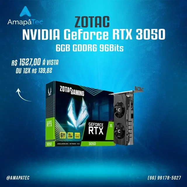 Placa De Vídeo Zotac RTX 3050 6GB Gddr6 96bit
