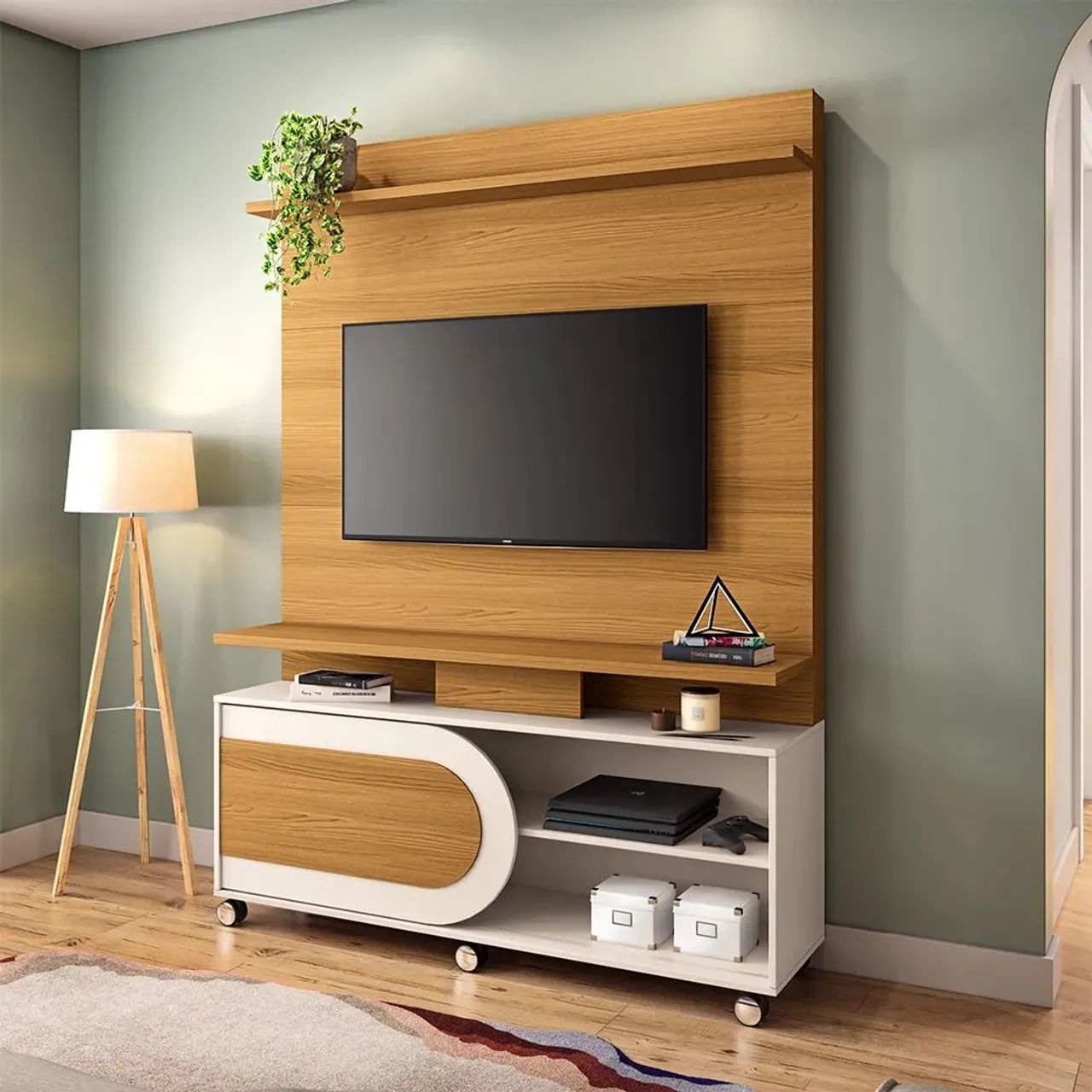 Estante Home Para Tv até 55 Polegadas Theater Órbis Cinamomo / Off White - HB<br>