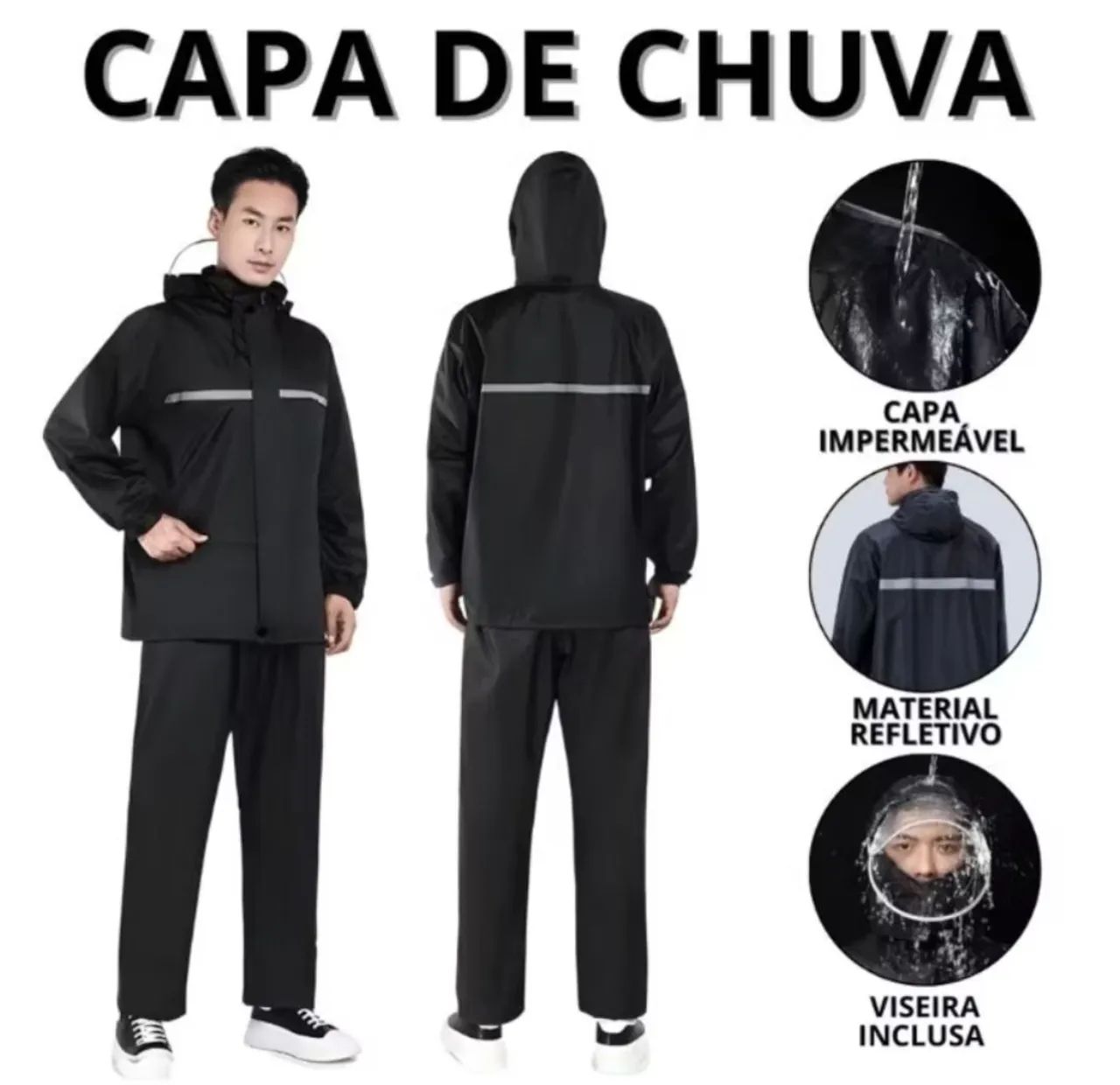 Capa de chuva para motoboy motoqueiro jaqueta e calça impermeável  - Foto 3