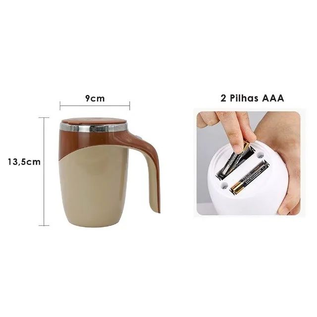 Caneca Térmica Com Tampa 380ml Mixer A Pilha Mistura Liquido Frio Quente Café Chocolate  - Foto 3