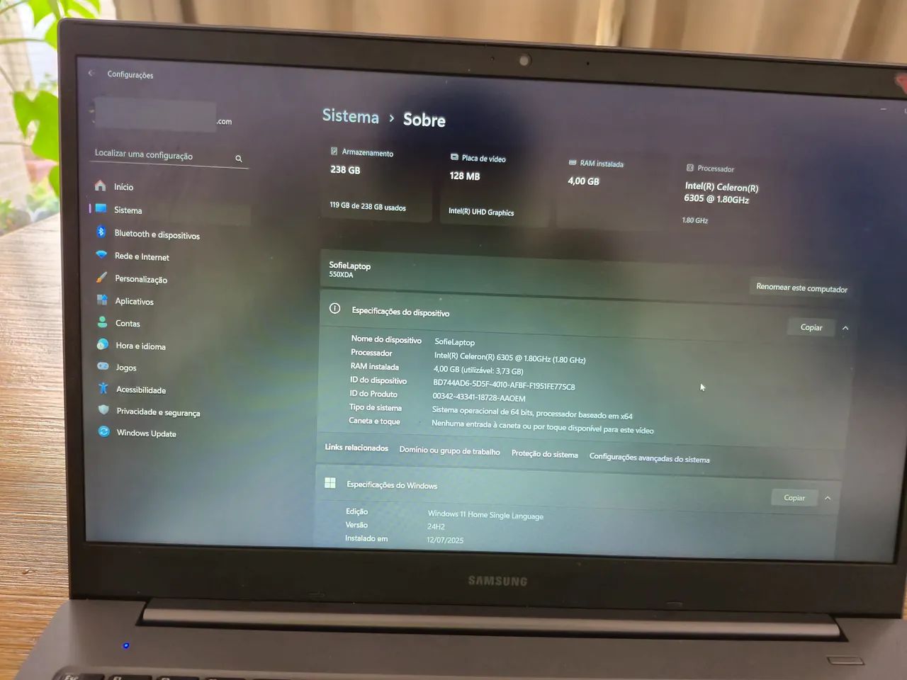 Notebook Samsung Book 550XDA Intel Celeron 4gb 256gb SSD Cinza - Foto 3