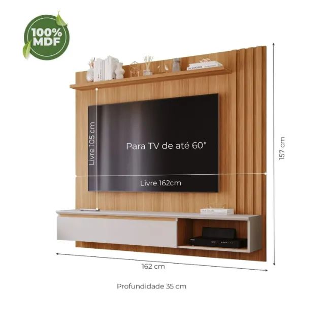 Home Supenso Para Tv Até 60 Polegadas Rippas Freijó/Off White - Montagem Grátis  - Foto 4