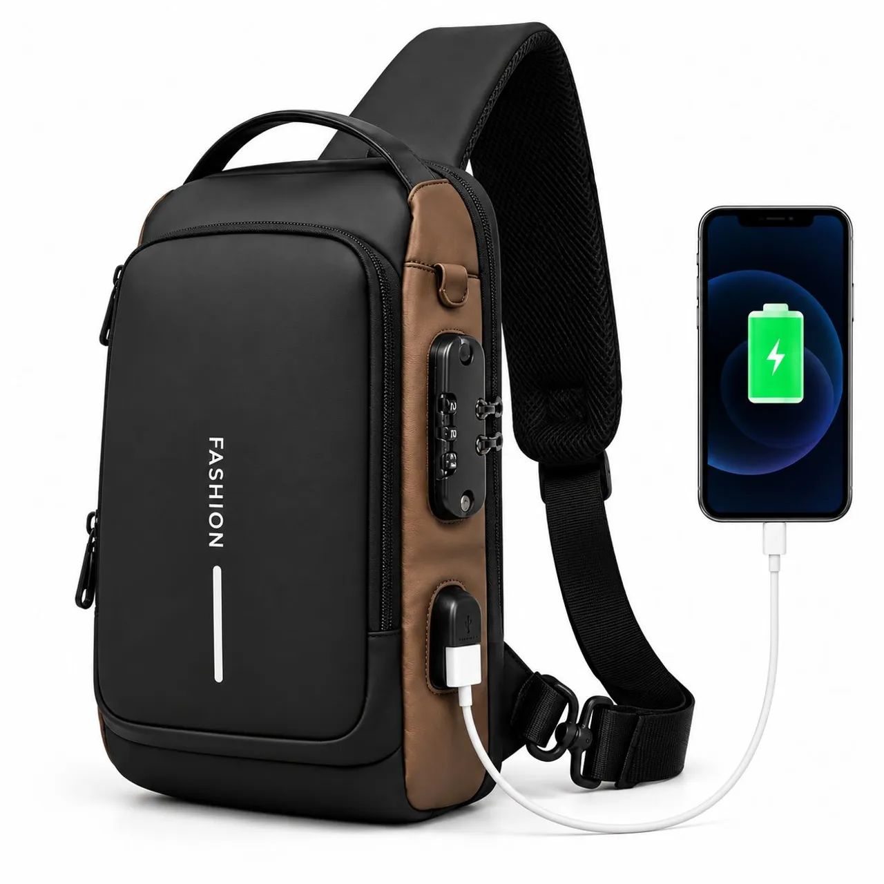 Mochila Shoulder Bag Fashion Transversal Antifurto com Cadeado USB