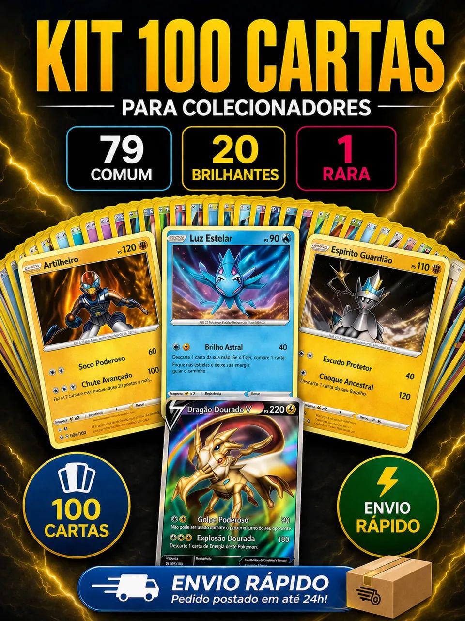Kit 100 cartas Pokémon 