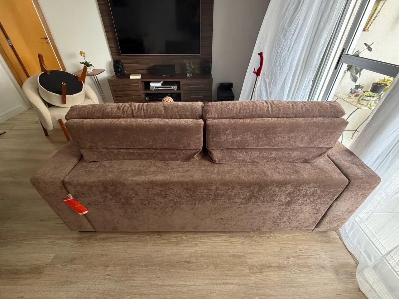 Sofá Retrátil Marrom Suede Mesclado - Foto 4
