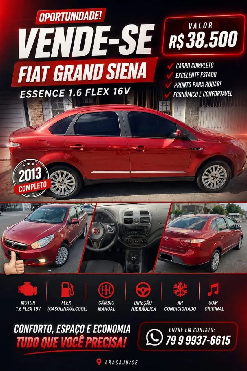 Grand Siena 1,6 seminovo vermelho 2013. Bem conservado