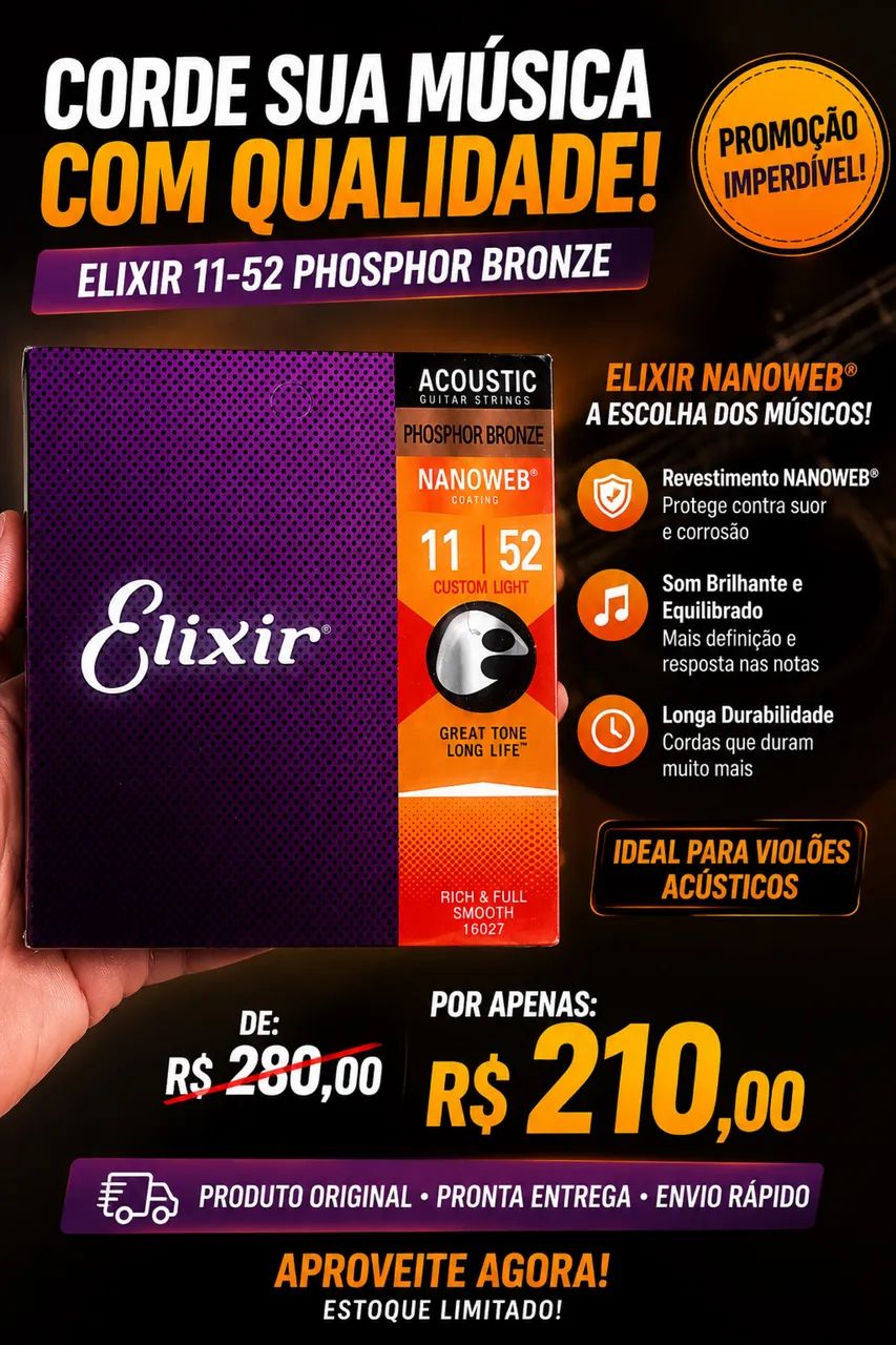 Elixir Nanoweb 11-52 Phosphor Bronze - Custom Light