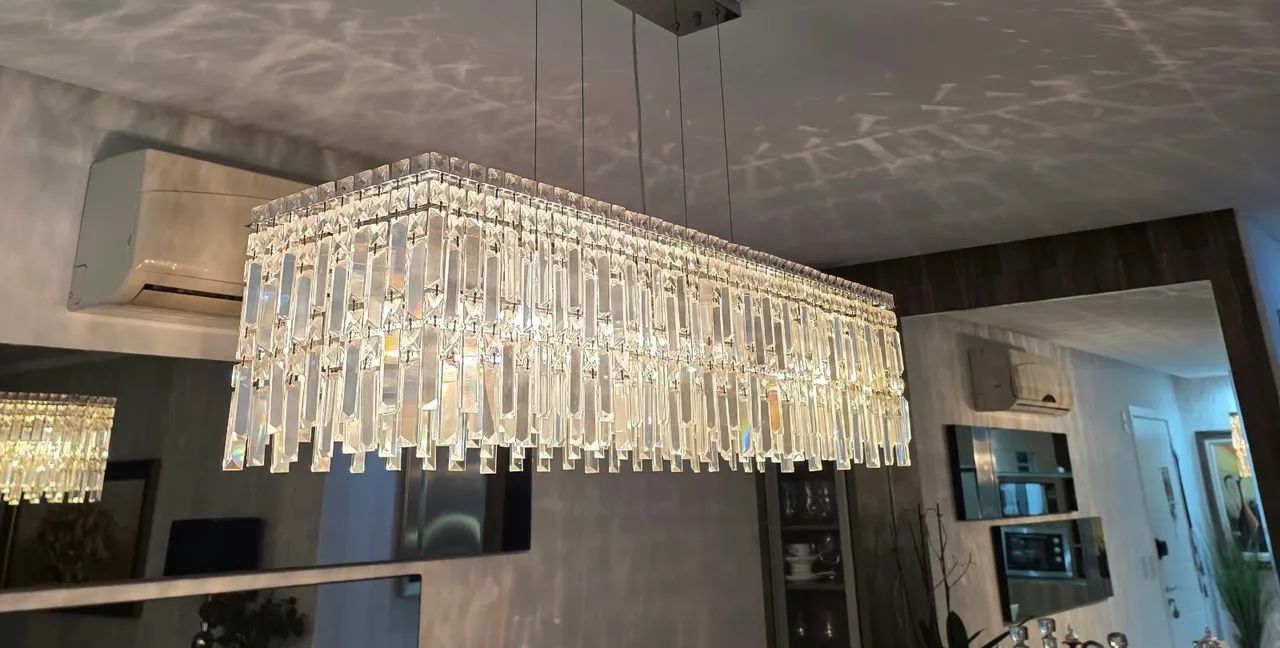 Lustre Pendente de Cristal Retangular - Sala de Jantar - 1m x 20cm
