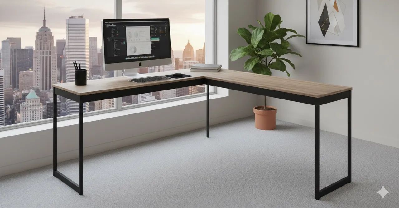 Mesa em L MDF e ferro para escritório  - Foto 2