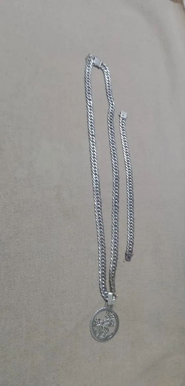 CORRENTE DE PRATA 10MM E PULSEIRA 10MM