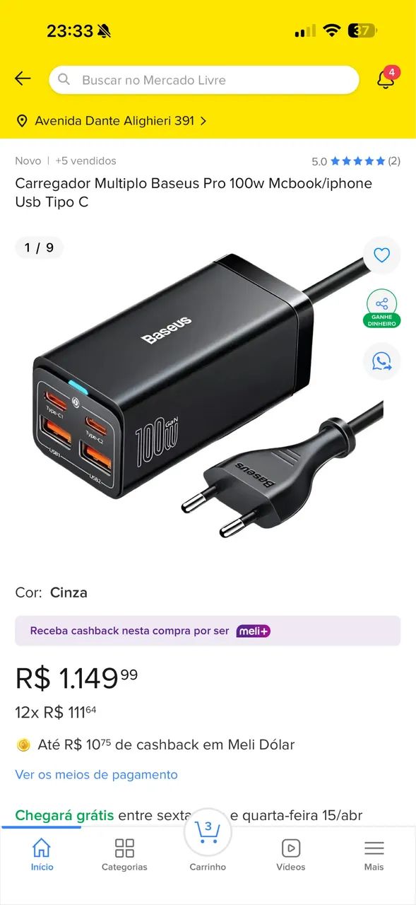 CARREGADOR BASEUS PRO 100w  - Foto 4