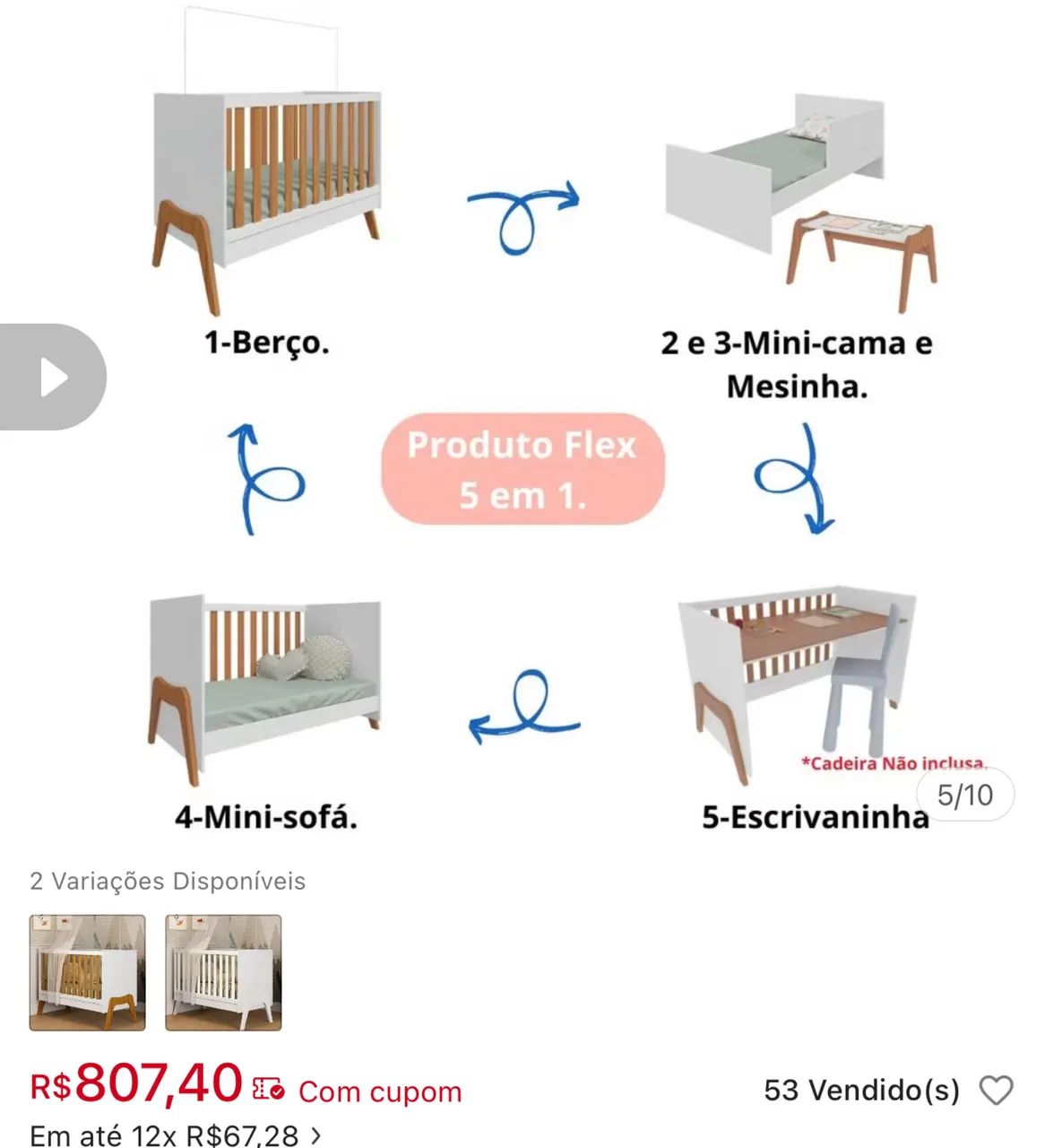 Berço americano multi funcional 5 e1 nunca usado  - Foto 3