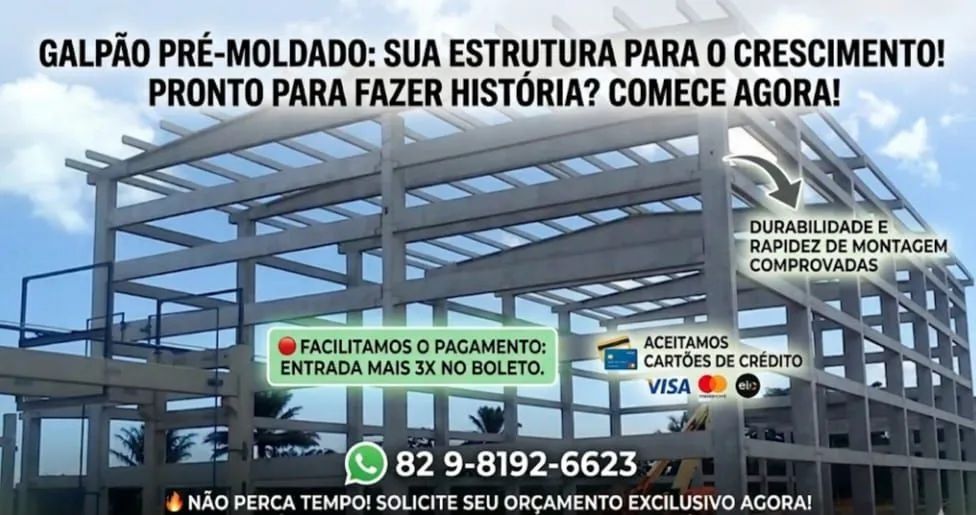 Galpões pré-moldado pagamento facilitado com direto com a fábrica 