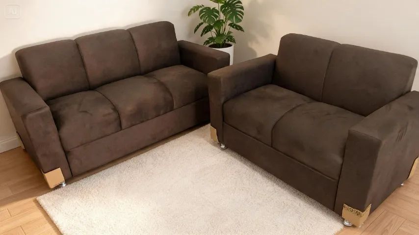 Sofá 2 e 3 Lugares Suede Bege D33 Aconchegante - Foto 2