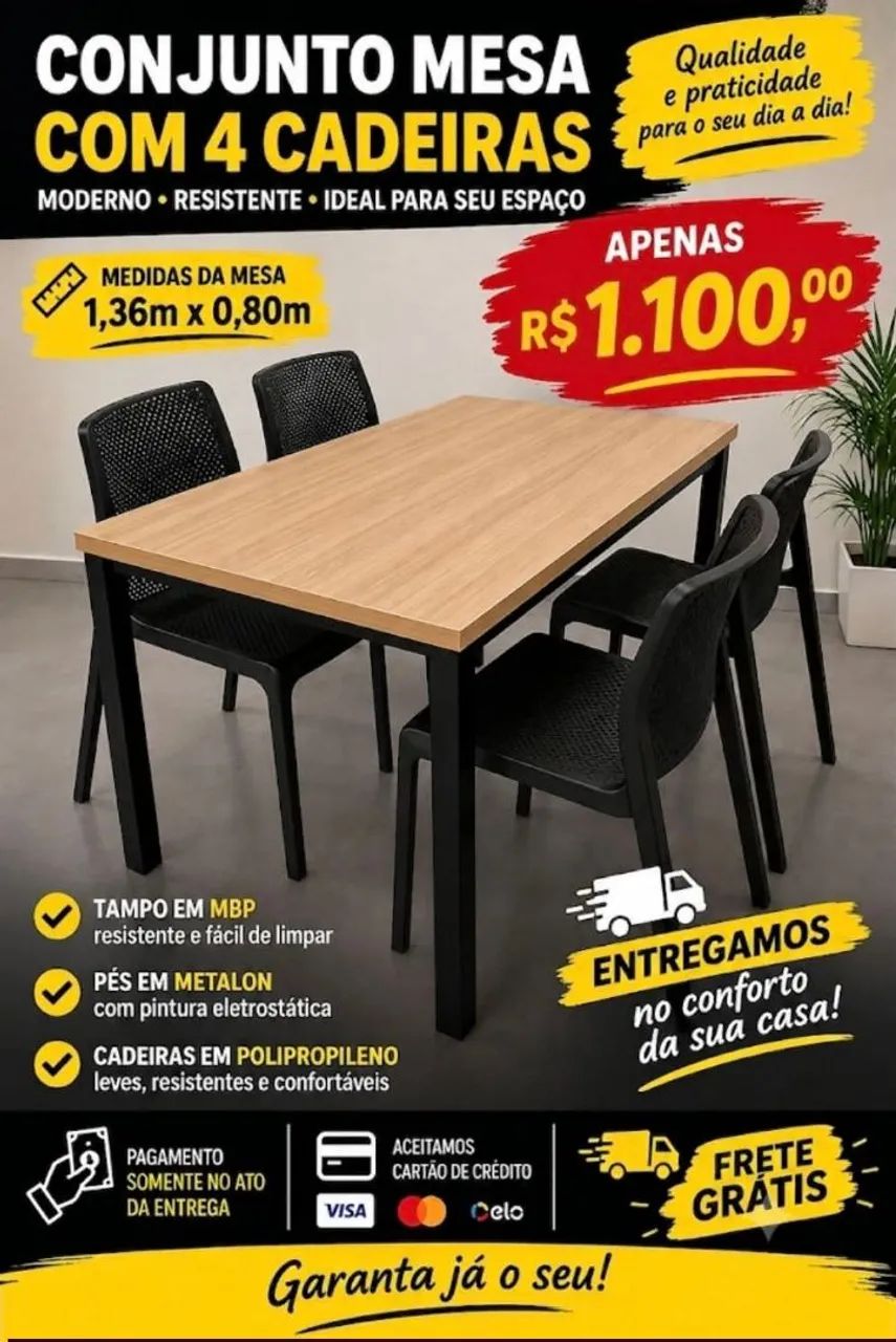 Conjunto Mesa de Madeira Maciça +  Cadeiras - Foto 3