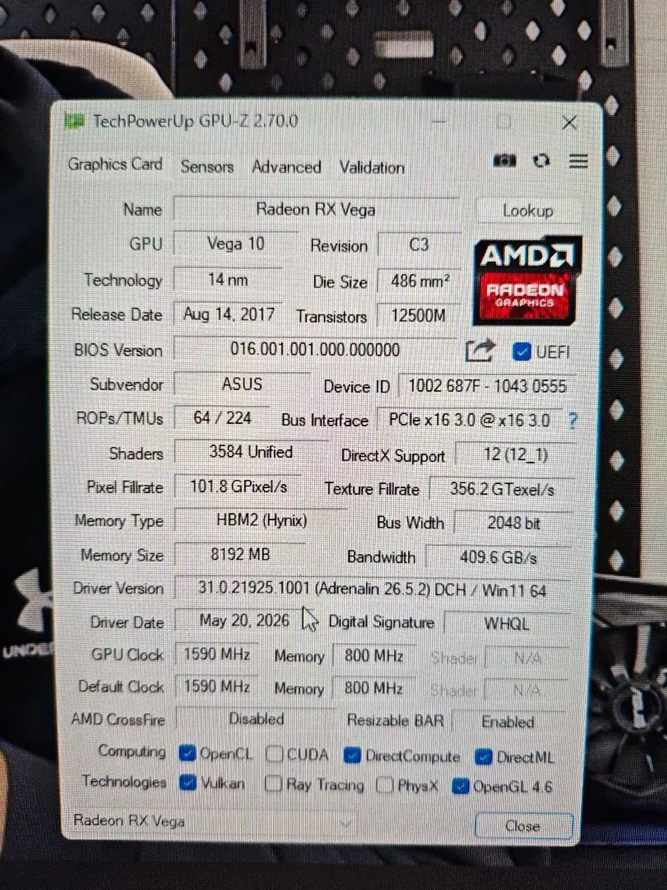 RX Vega 56 Asus rog strix 8gb H - Foto 4