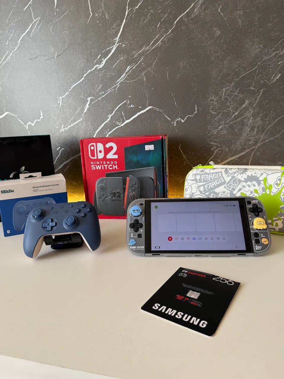 Nintendo Switch 2 + Case proteção e transporte + controle 8BitDo e MicroSD Samsung!