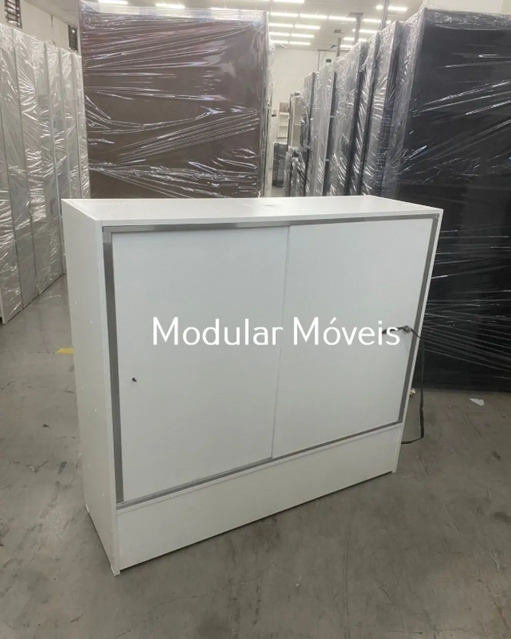 Balcão Vitrine com Portas 120 cm - MDF Branco