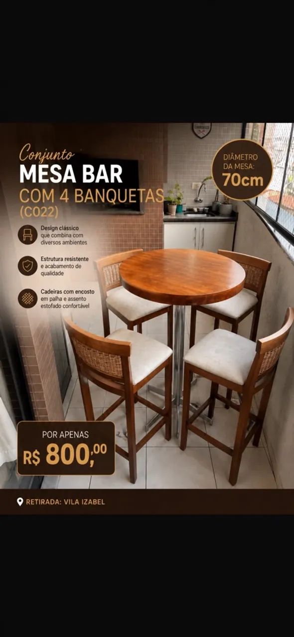 MESA BAR COM 4 BANQUETAS