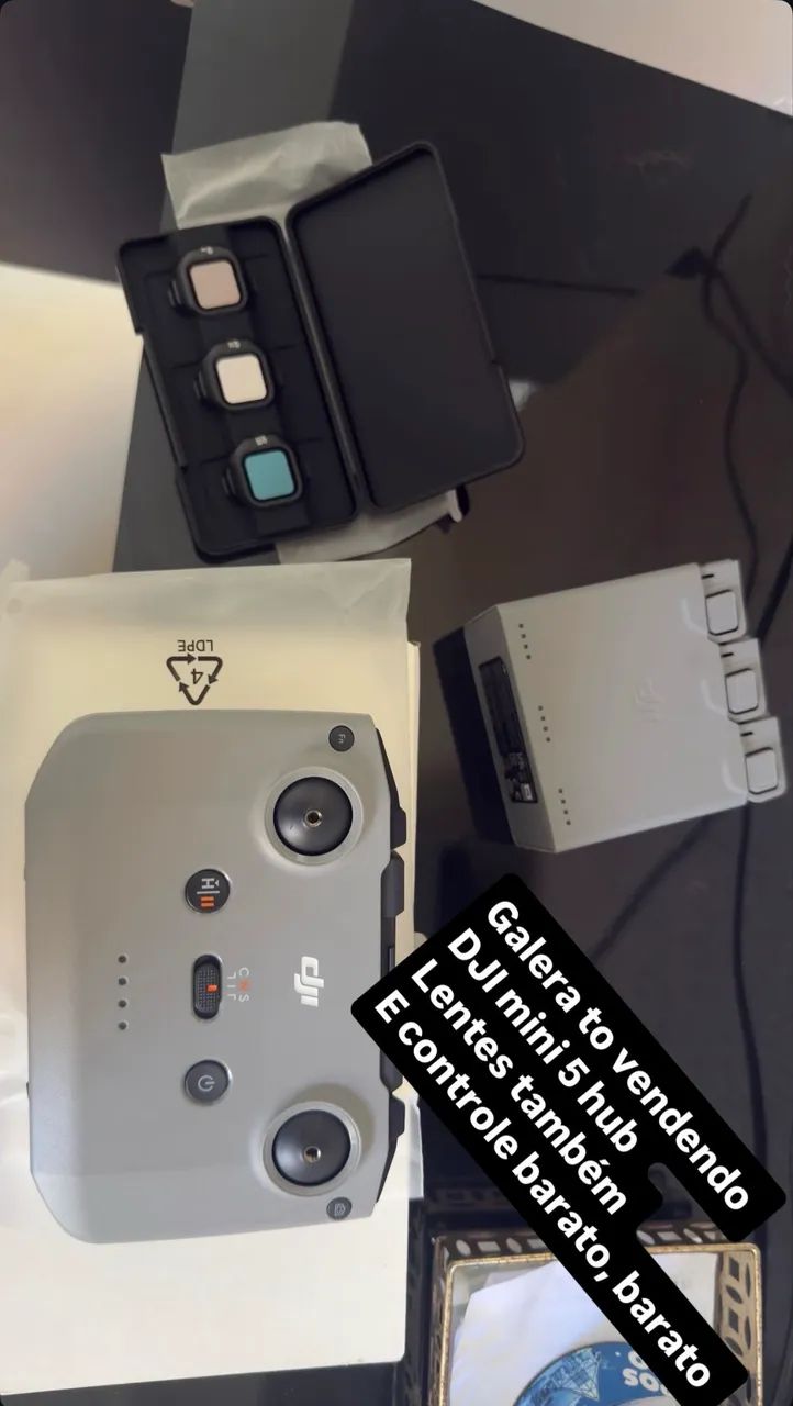 Hub, lente de drone, e controle de drone. 