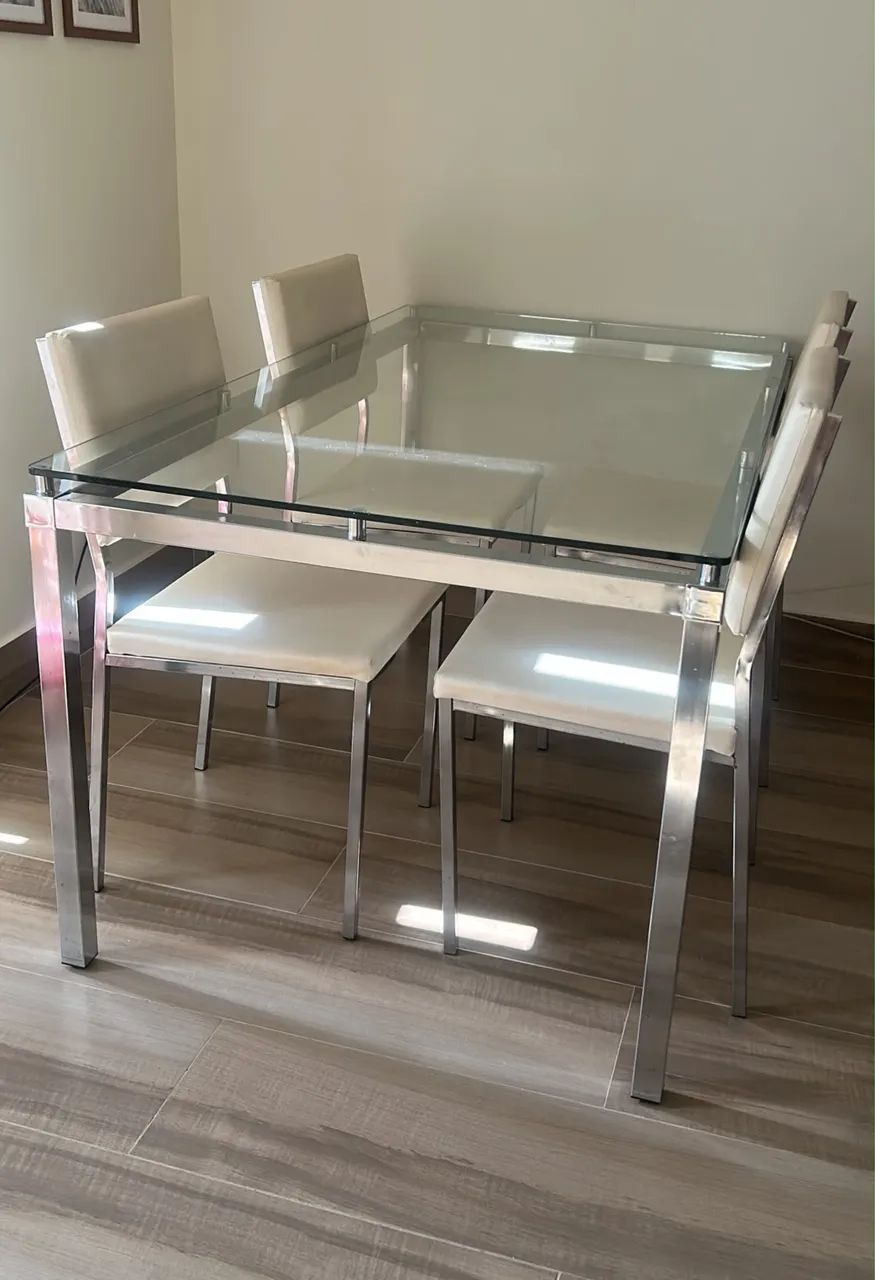 Mesa inox vidro 4 cadeiras