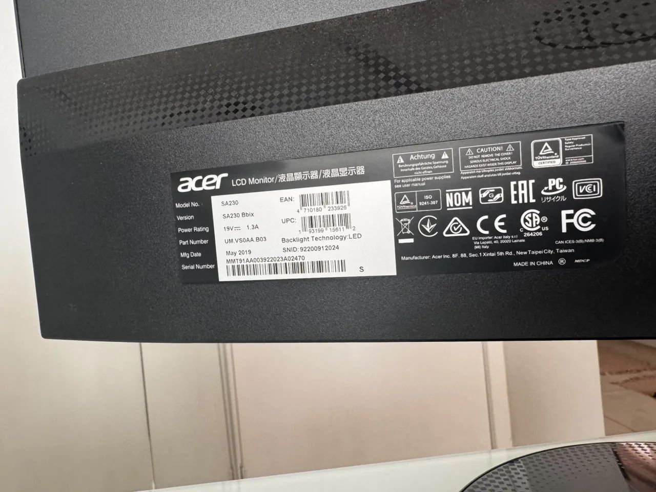 Monitor Acer 23.8 Ips Full Hd 100hz 1ms Vga Hdmi - Foto 3