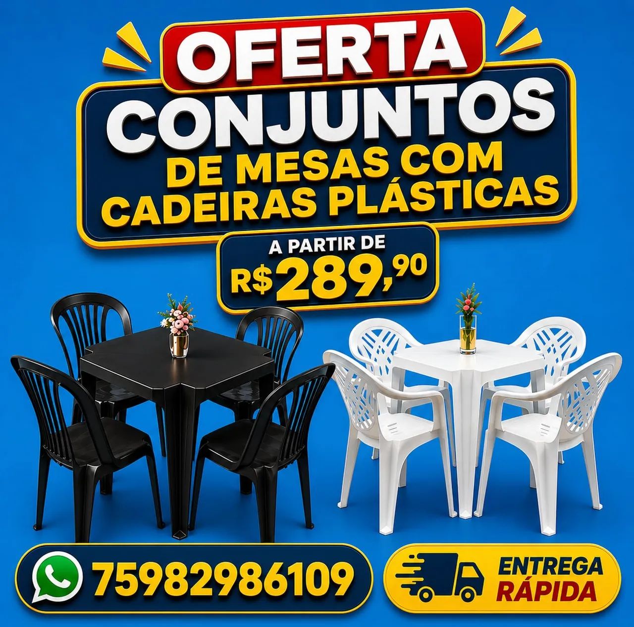 Conjuntos de mesas e cadeiras plásticas - Oferta 