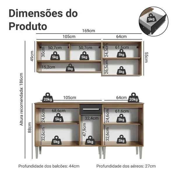 Armário de Cozinha Completa Madesa Emilly Dance com Balcão e Aéreo Vidro Reflex -  - Foto 4