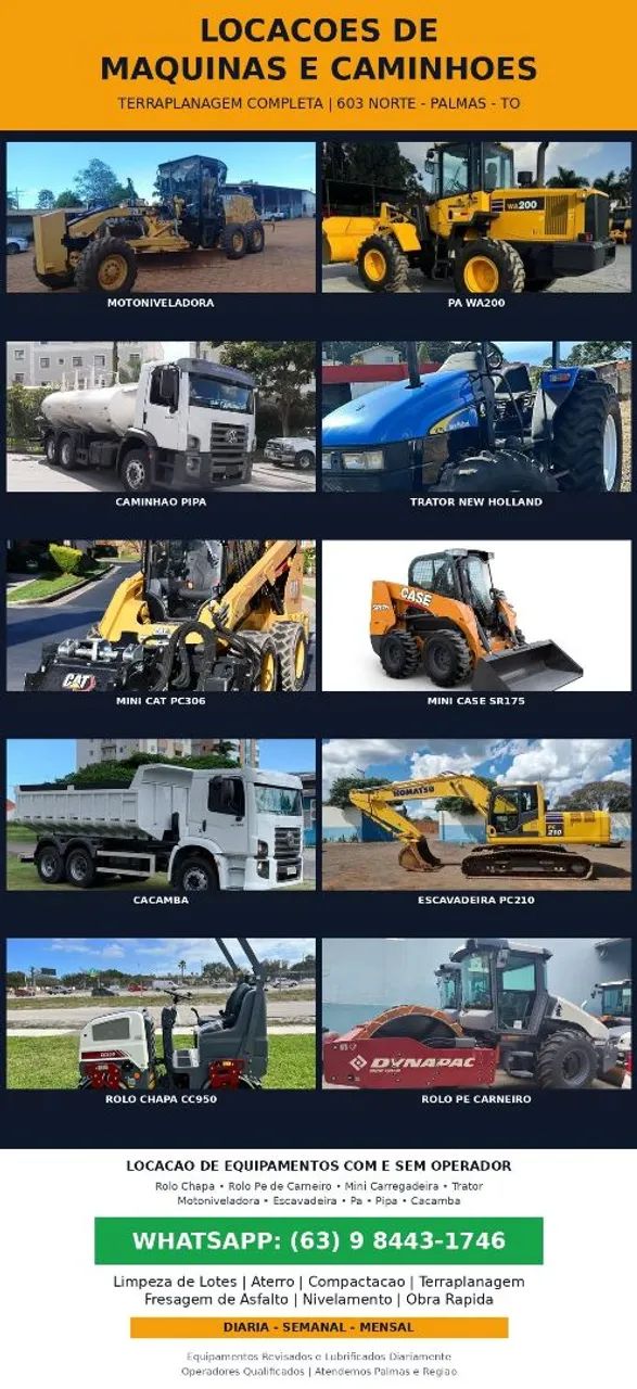 Locações de máquinas e caminhões 