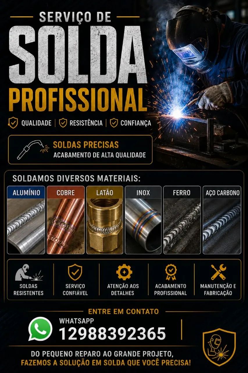 Solda de alumínio, ferro, aço, inox, bronze, latão, cobre