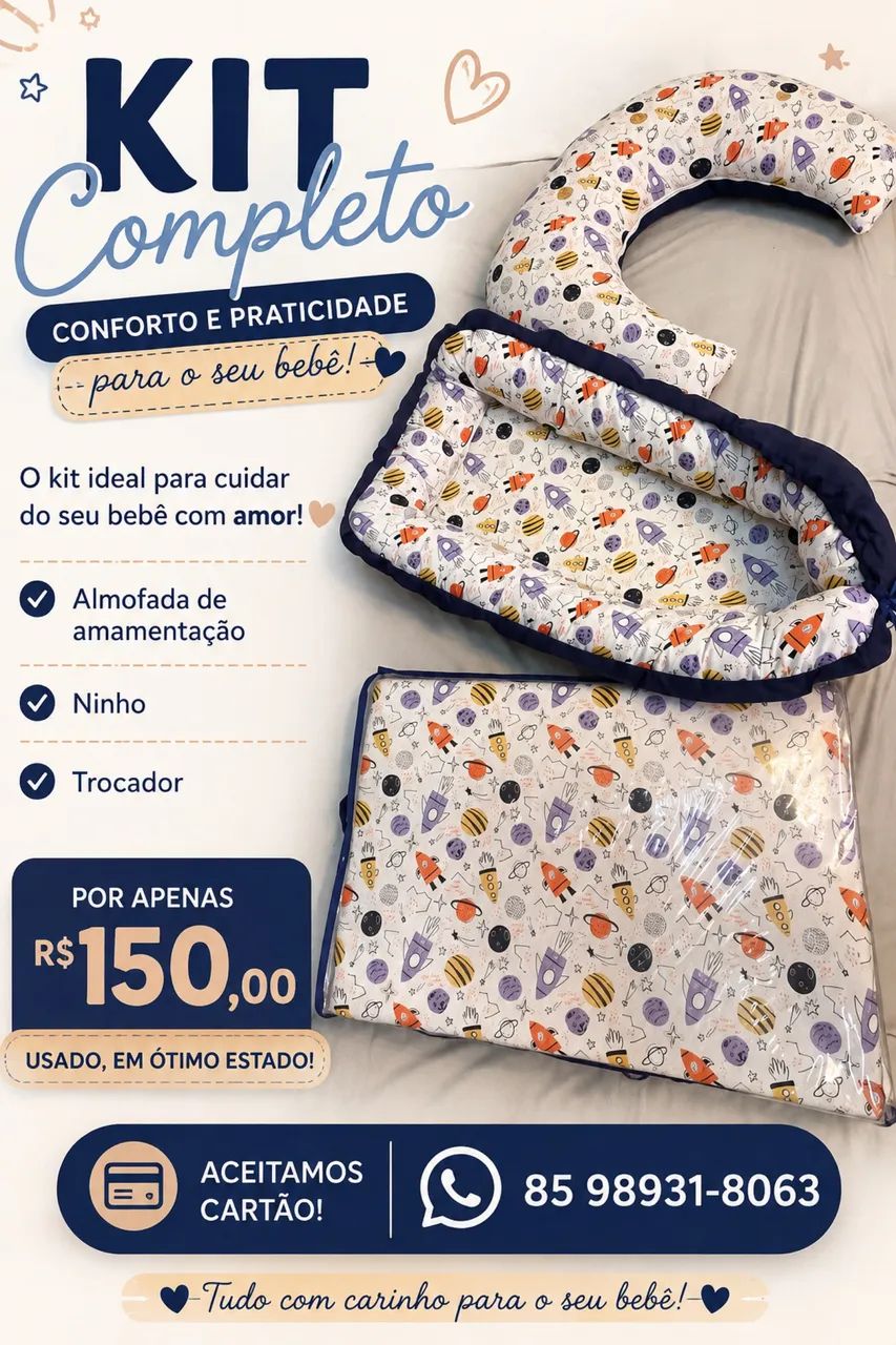 Kit bebê completo - Ninho, Trocador e Almofada de Amamentação