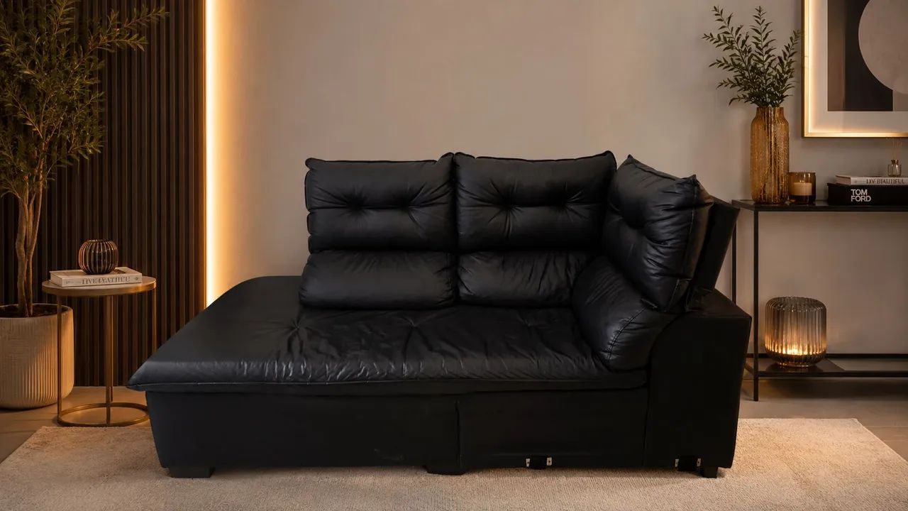 Módulo de sofá Chaise Preto Couro Falso