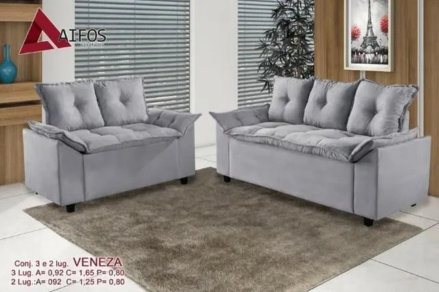 Conjunto de Sofá 2x3 Lgrs Veneza Cinza - Frete Grátis - Receba Hoje