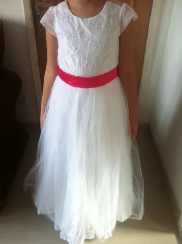 VESTIDO DAMINHA BRANCO COM LAÇO ROSA - Foto 2