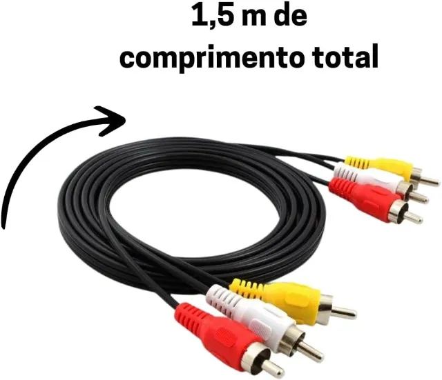 Cabo coaxial de áudio e vídeo RCA 3x3 Macho Para Tv, Vídeo Cassete, DVD, Home Theather - Foto 2