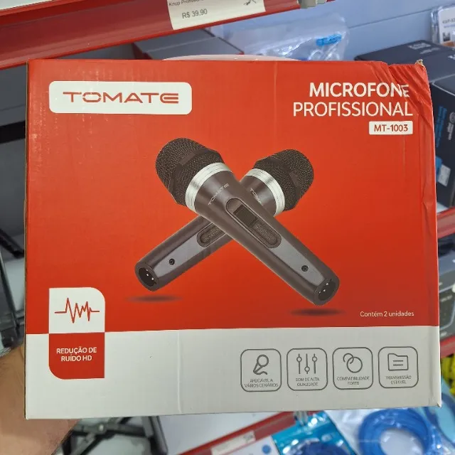 Microfone com Fio Duplo Profissional Cabo P10 2 Metros